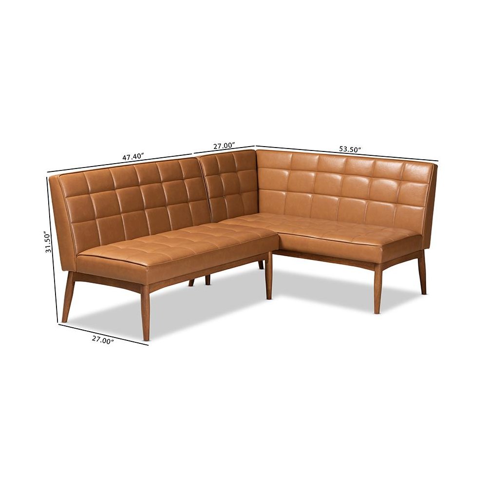 Upholstered and Walnut Brown Finished Wood 2-Piece Dining Nook Banquette Set. Picture 8