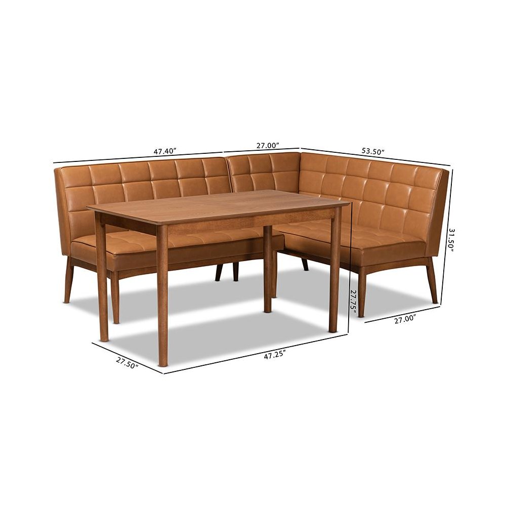 Leather Upholstered and Walnut Brown Finished Wood 3-Piece Dining Nook Set. Picture 10