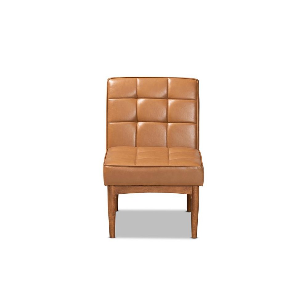 Leather Upholstered and Walnut Brown Finished Wood Dining Chair. Picture 2