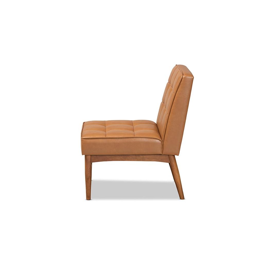 Leather Upholstered and Walnut Brown Finished Wood Dining Chair. Picture 3