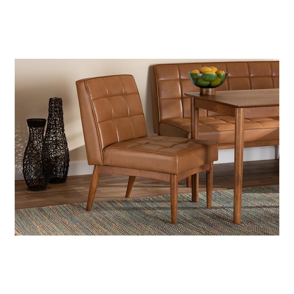 Leather Upholstered and Walnut Brown Finished Wood Dining Chair. Picture 7