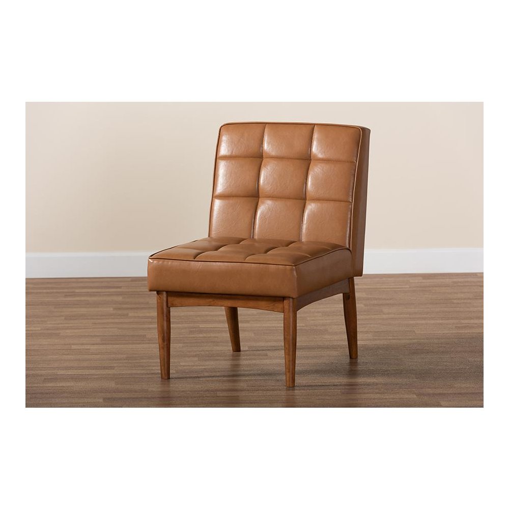 Leather Upholstered and Walnut Brown Finished Wood Dining Chair. Picture 8