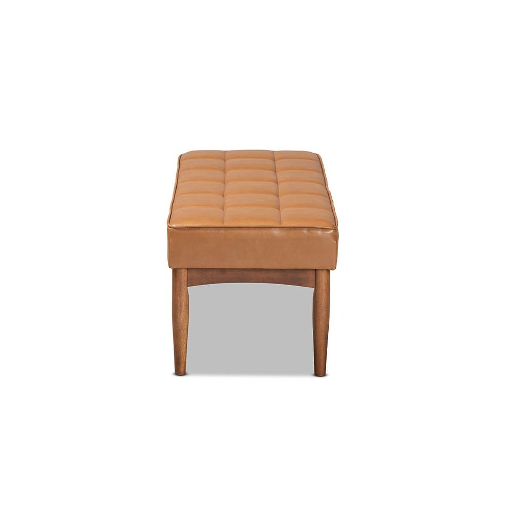 Leather Upholstered and Walnut Brown Finished Wood Dining Bench. Picture 3