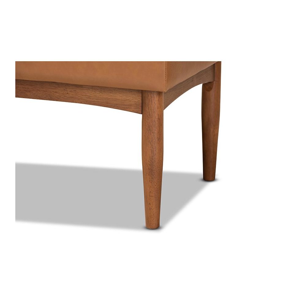 Leather Upholstered and Walnut Brown Finished Wood Dining Bench. Picture 5