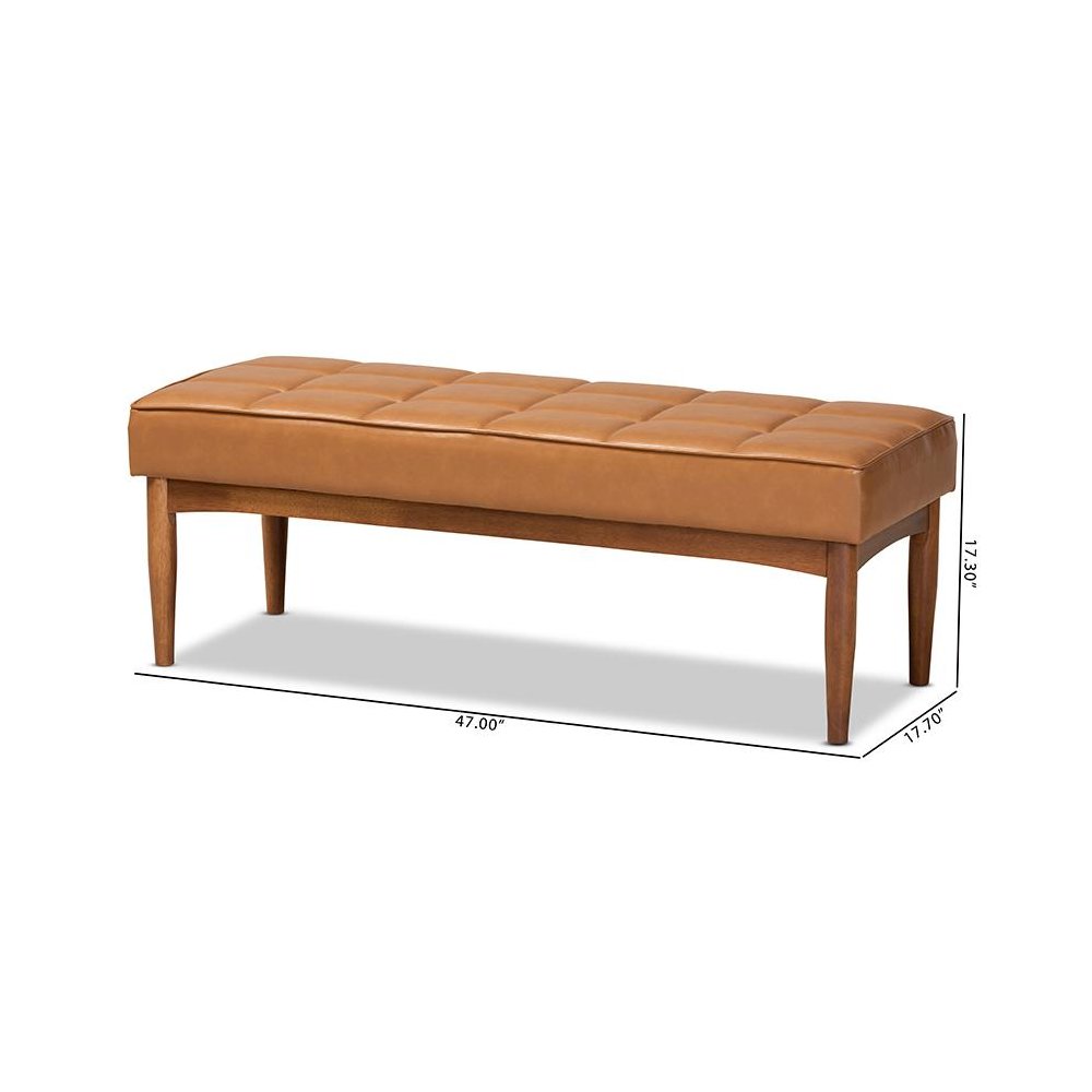 Leather Upholstered and Walnut Brown Finished Wood Dining Bench. Picture 8