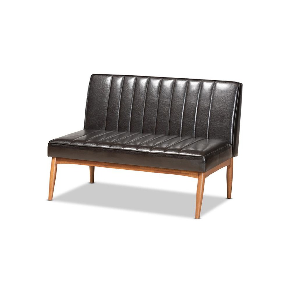 Leather Upholstered and Walnut Brown Finished Wood 5-Piece Dining Nook Set. Picture 2