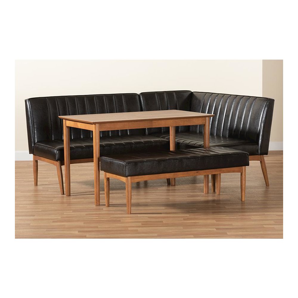 Leather Upholstered and Walnut Brown Finished Wood 4-Piece Dining Nook Set. Picture 10