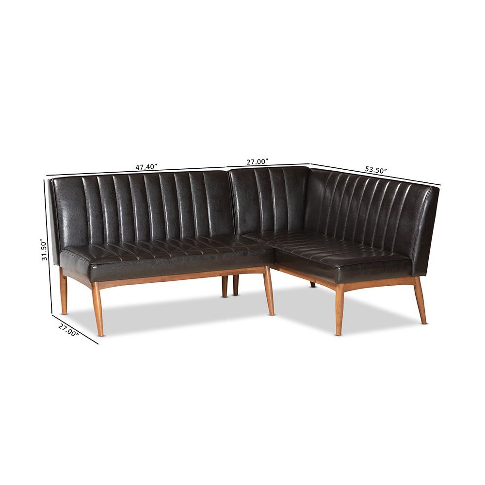 Leather Upholstered Walnut Brown Finished Wood 2-Piece Dining Nook Banquette Set. Picture 8