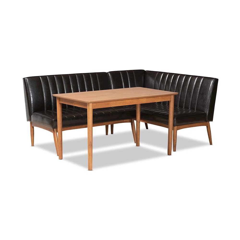 Leather Upholstered and Walnut Brown Finished Wood 3-Piece Dining Nook Set. Picture 1