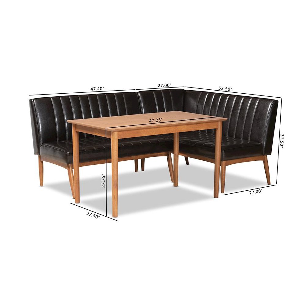 Leather Upholstered and Walnut Brown Finished Wood 3-Piece Dining Nook Set. Picture 10