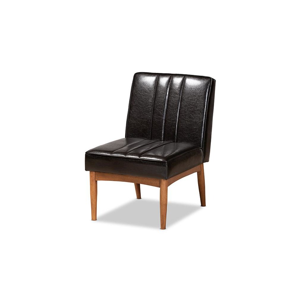 Leather Upholstered and Walnut Brown Finished Wood Dining Chair. Picture 1