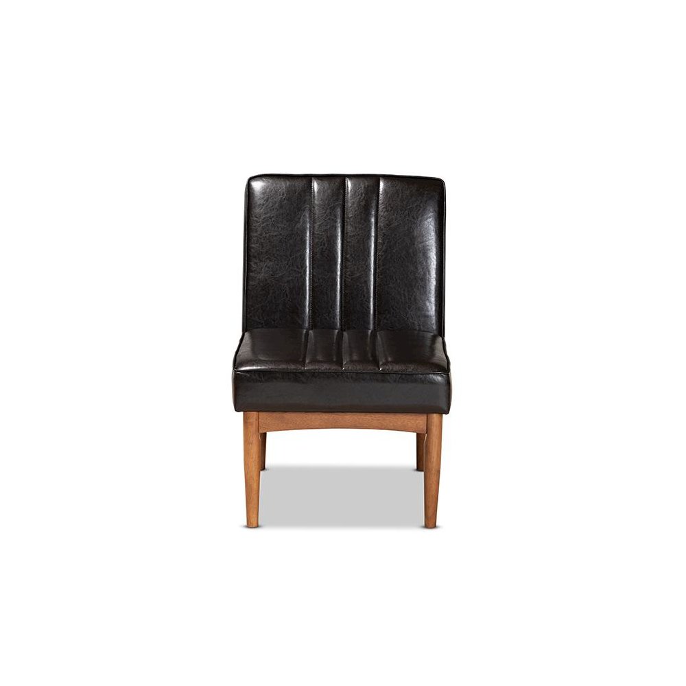 Leather Upholstered and Walnut Brown Finished Wood Dining Chair. Picture 2
