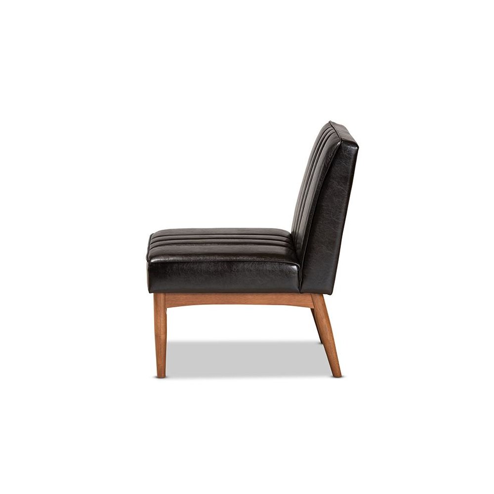 Leather Upholstered and Walnut Brown Finished Wood Dining Chair. Picture 3