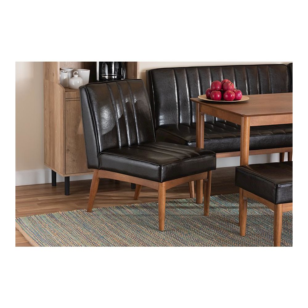 Leather Upholstered and Walnut Brown Finished Wood Dining Chair. Picture 7