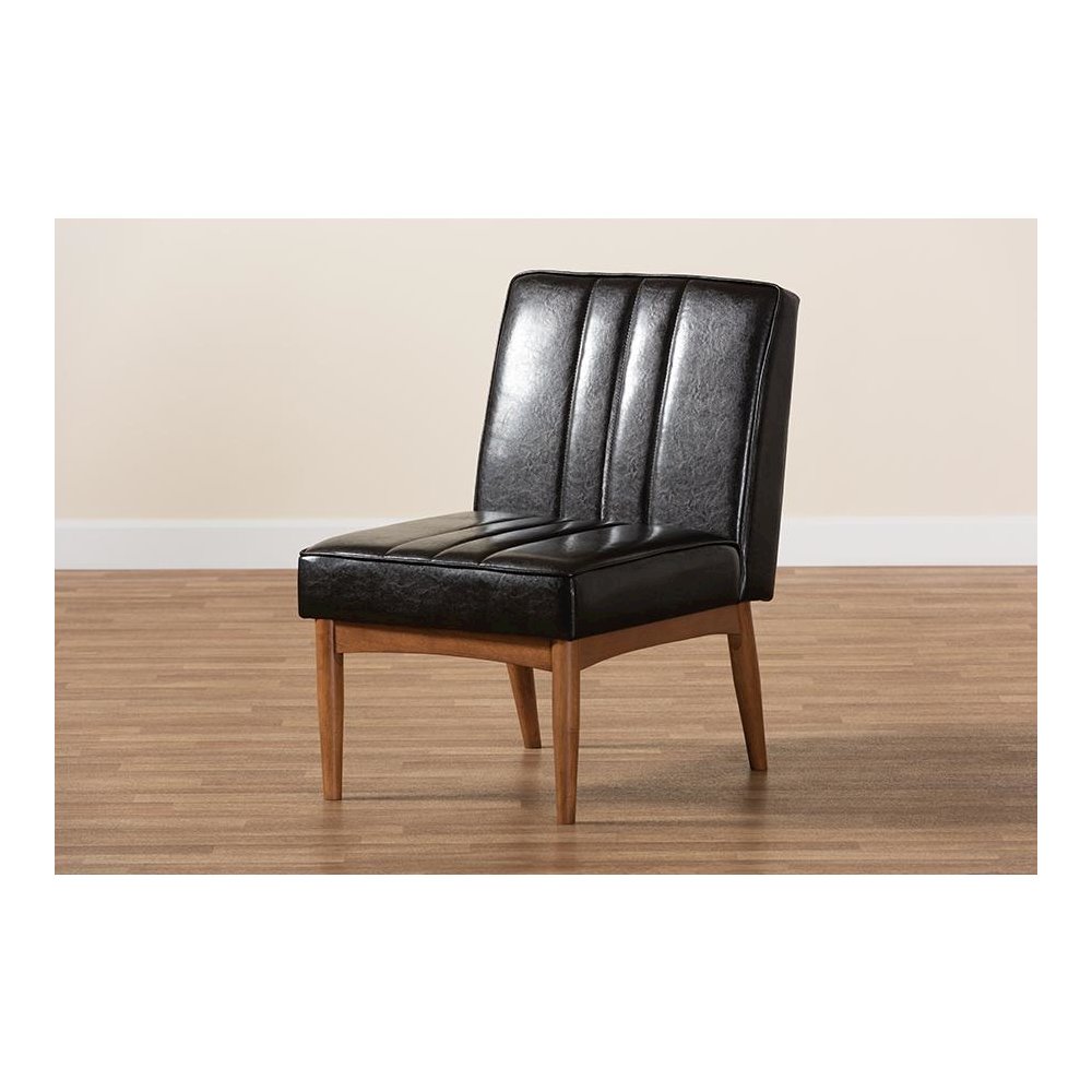 Leather Upholstered and Walnut Brown Finished Wood Dining Chair. Picture 8