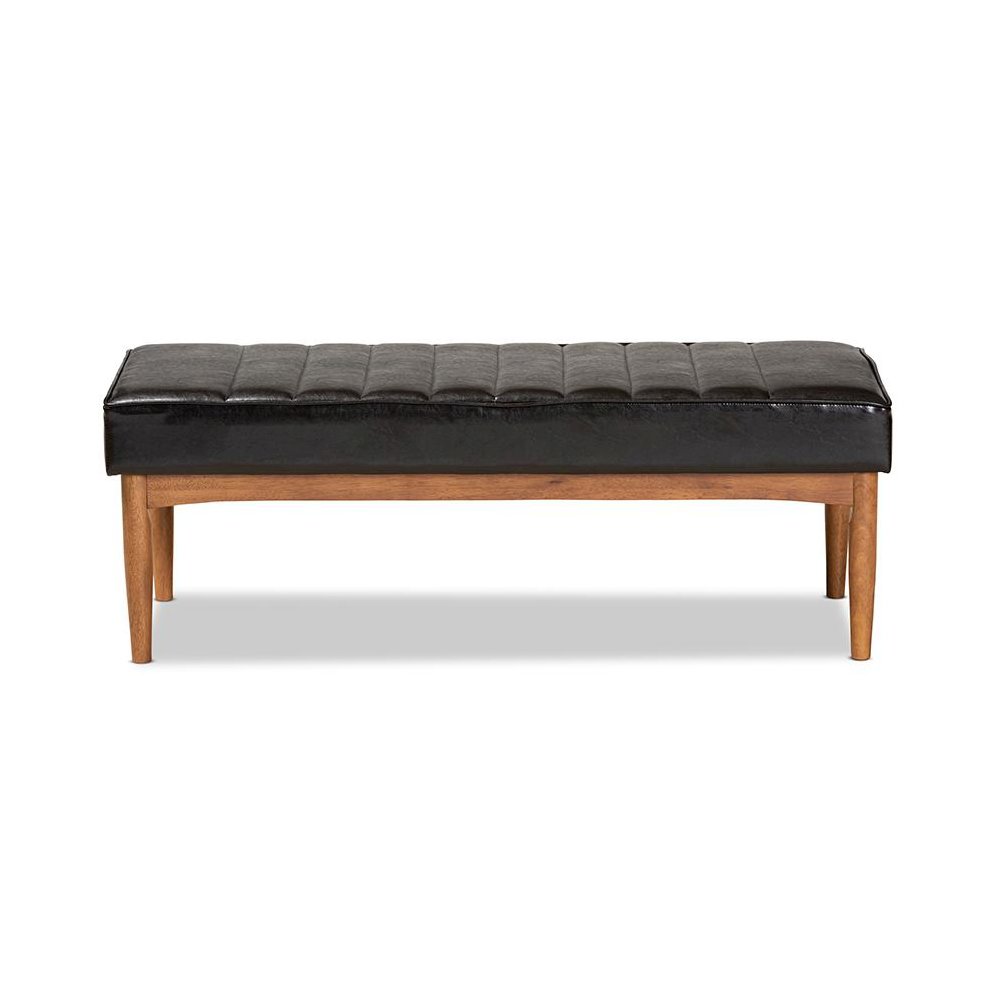 Leather Upholstered and Walnut Brown Finished Wood Dining Bench. Picture 2