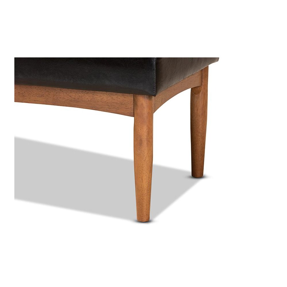 Leather Upholstered and Walnut Brown Finished Wood Dining Bench. Picture 4