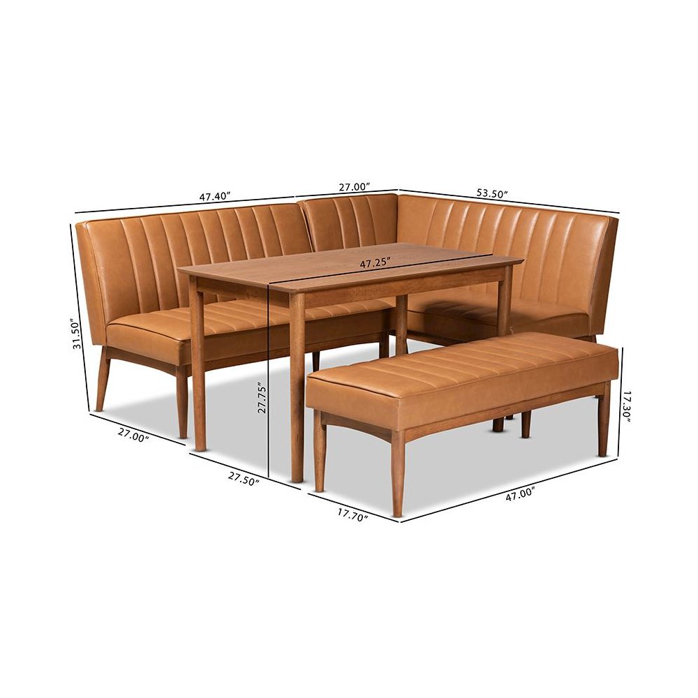 Leather Upholstered and Walnut Brown Finished Wood 4-Piece Dining Nook Set. Picture 11