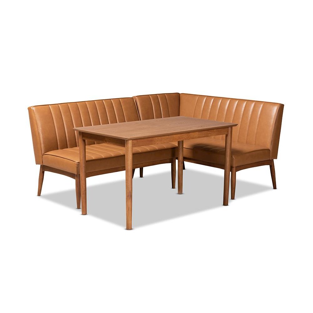 Leather Upholstered and Walnut Brown Finished Wood 3-Piece Dining Nook Set. Picture 1