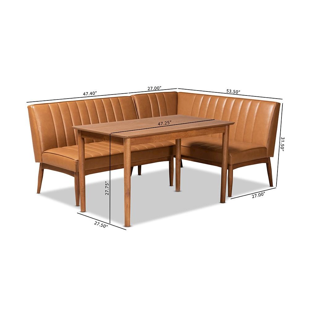 Leather Upholstered and Walnut Brown Finished Wood 3-Piece Dining Nook Set. Picture 10