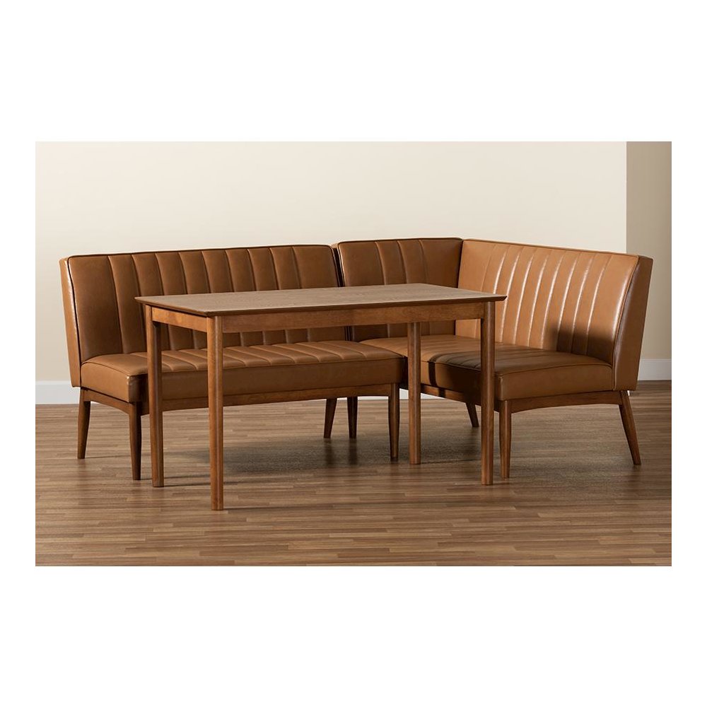 Leather Upholstered and Walnut Brown Finished Wood 3-Piece Dining Nook Set. Picture 9