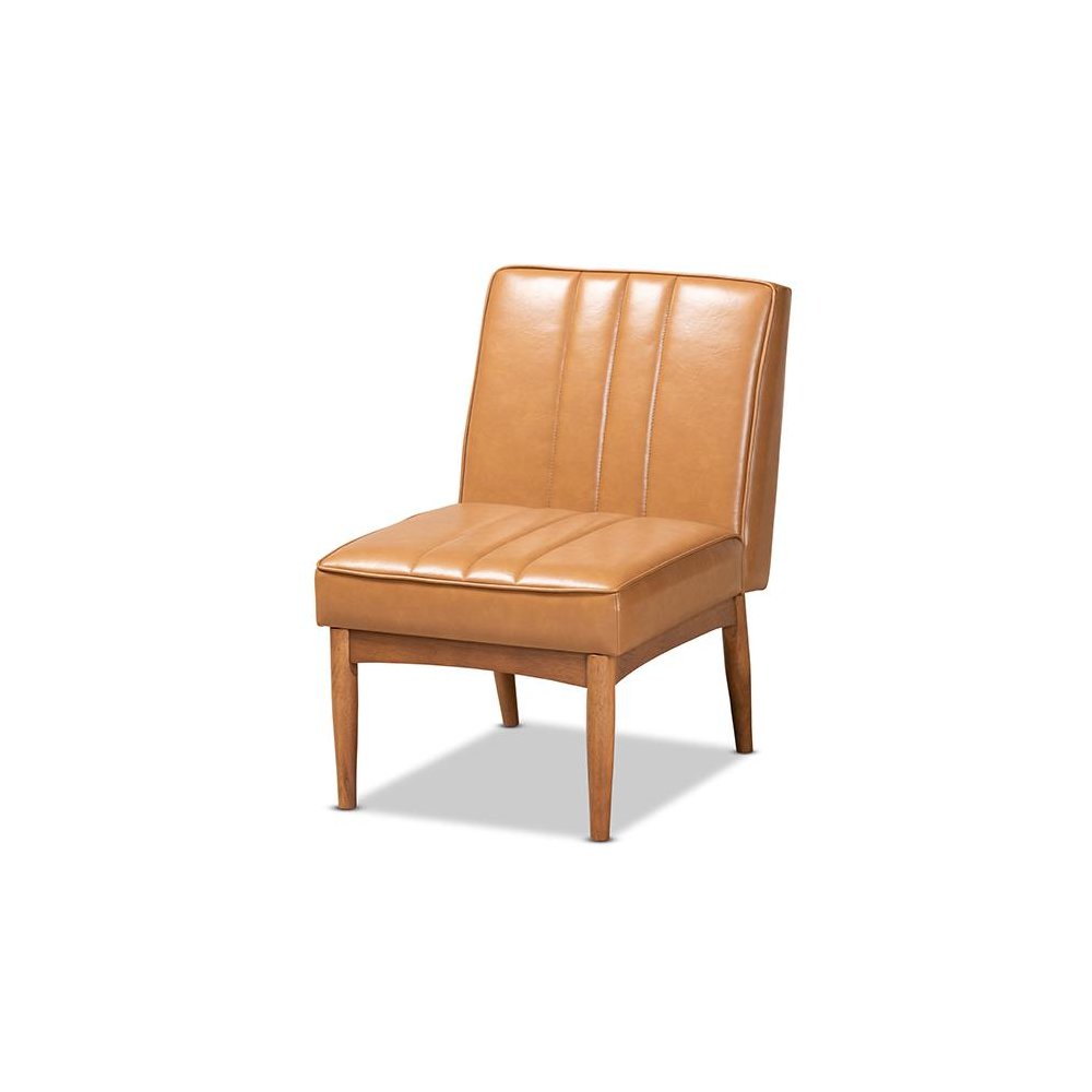 Leather Upholstered and Walnut Brown Finished Wood Dining Chair. Picture 1