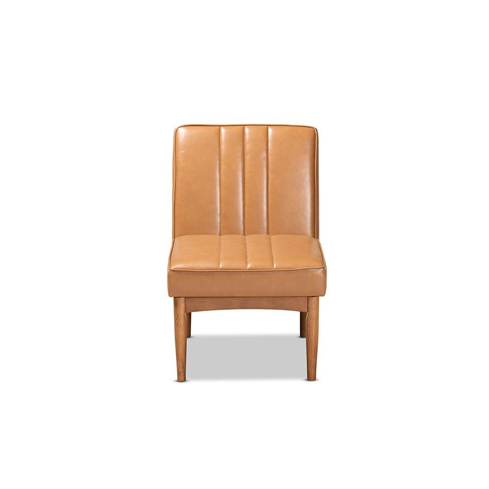 Leather Upholstered and Walnut Brown Finished Wood Dining Chair. Picture 2