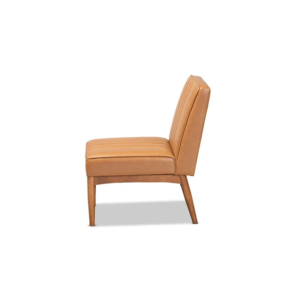 Leather Upholstered and Walnut Brown Finished Wood Dining Chair. Picture 3