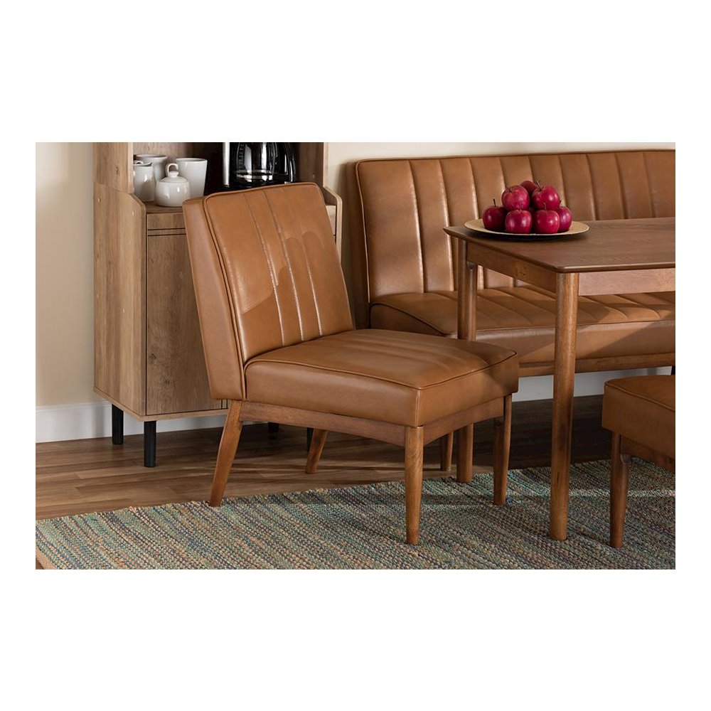 Leather Upholstered and Walnut Brown Finished Wood Dining Chair. Picture 7