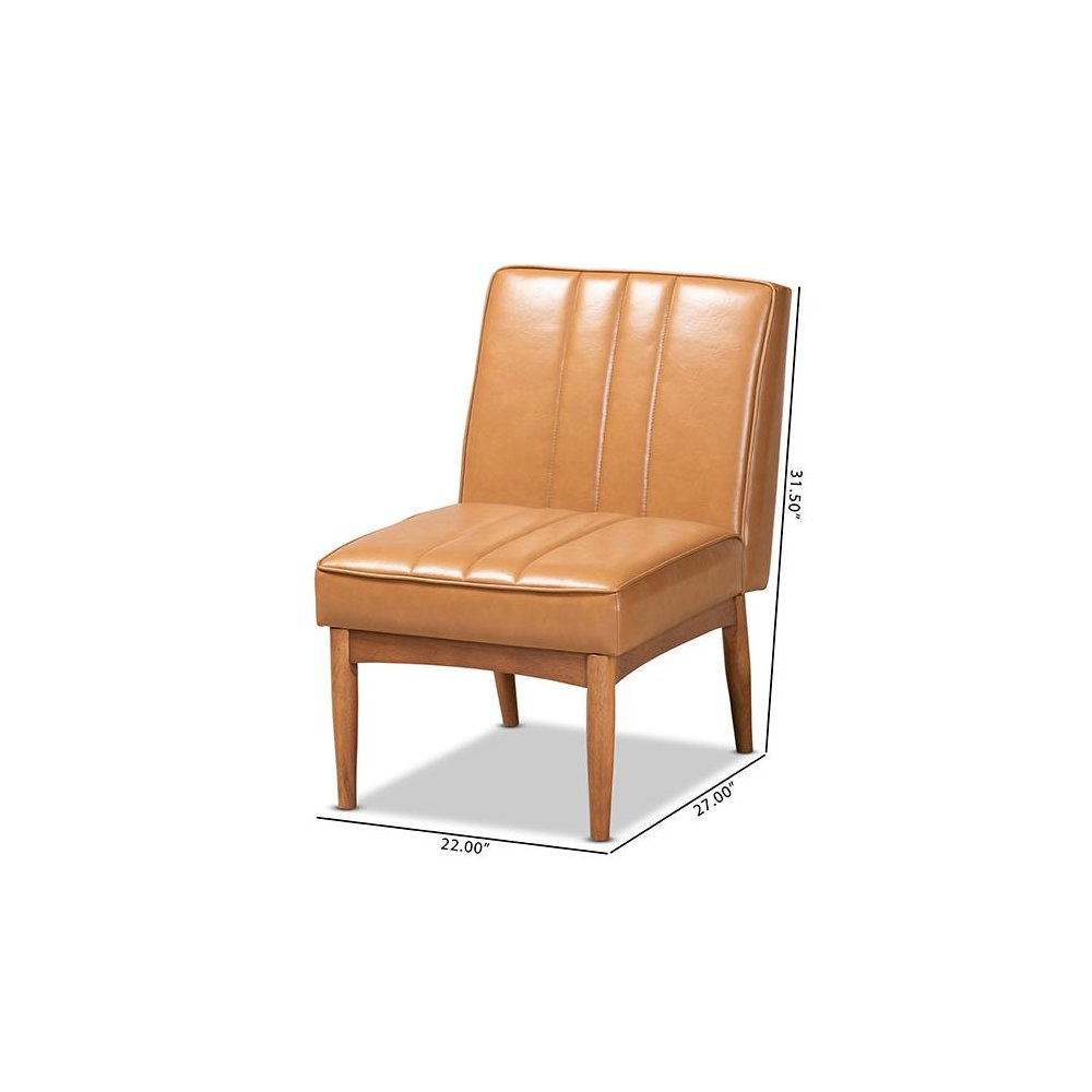 Leather Upholstered and Walnut Brown Finished Wood Dining Chair. Picture 9