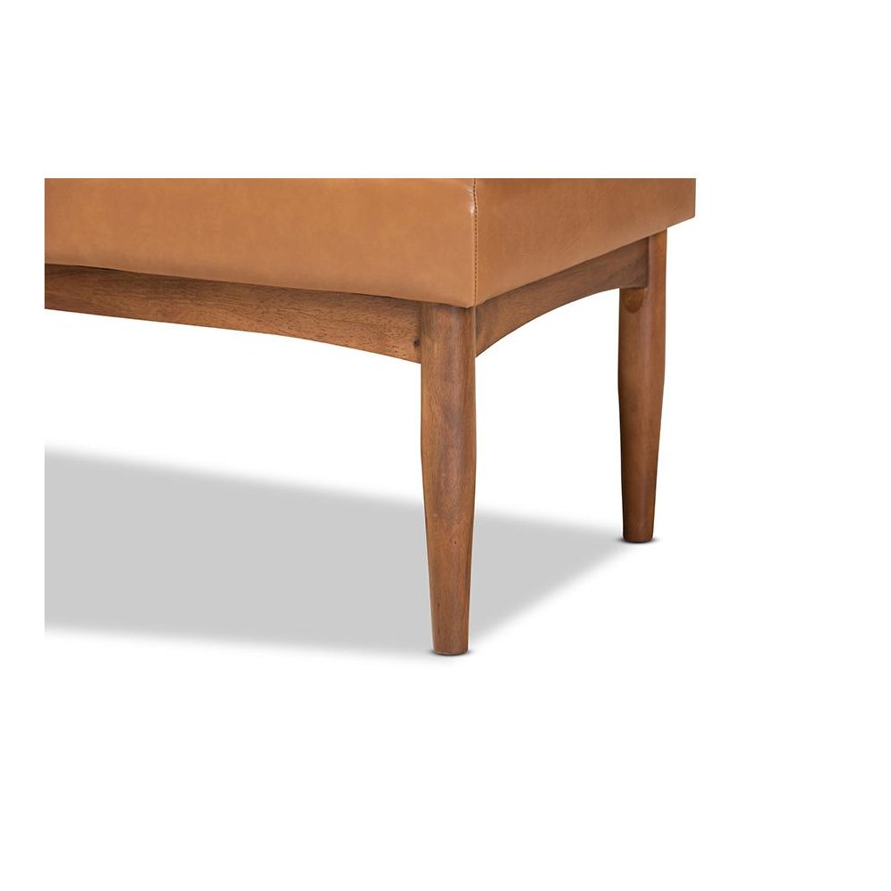 Leather Upholstered and Walnut Brown Finished Wood Dining Bench. Picture 4