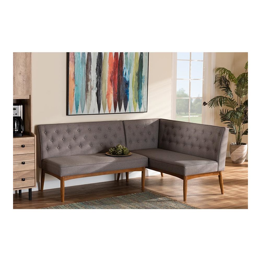 Walnut Brown Finished Wood 2-Piece Dining Nook Banquette Set. Picture 6