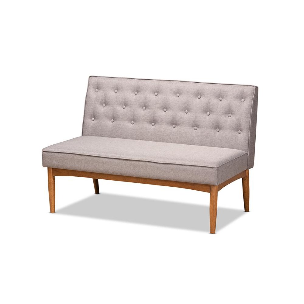 Grey Fabric Upholstered and Walnut Brown Finished Wood 3-Piece Dining Nook Set. Picture 2