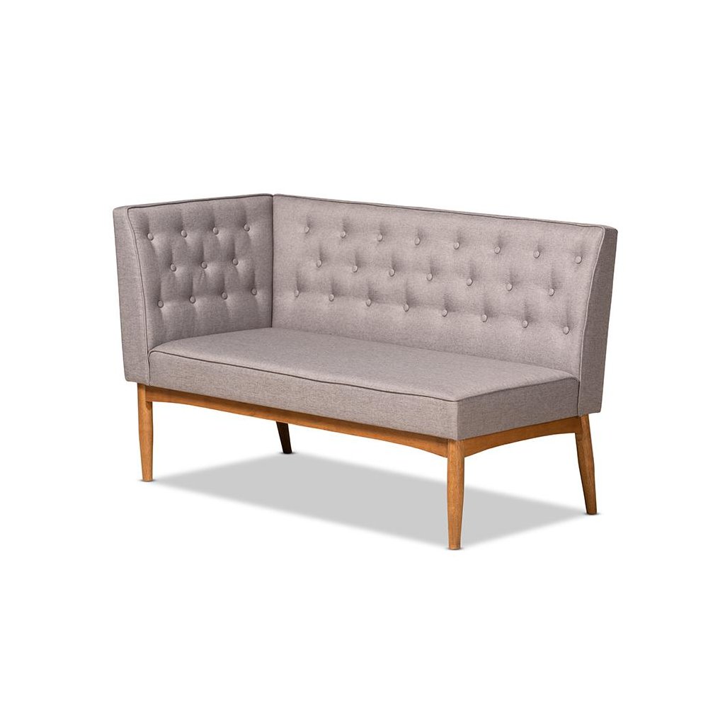 Grey Fabric Upholstered and Walnut Brown Finished Wood 3-Piece Dining Nook Set. Picture 3
