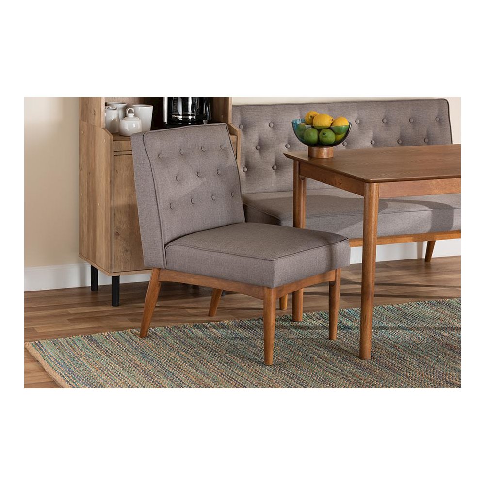 Grey Fabric Upholstered and Walnut Brown Finished Wood Dining Chair. Picture 7