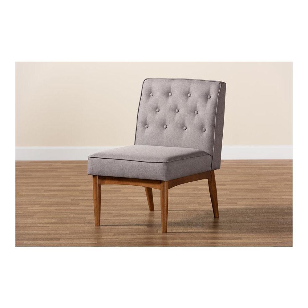 Grey Fabric Upholstered and Walnut Brown Finished Wood Dining Chair. Picture 8