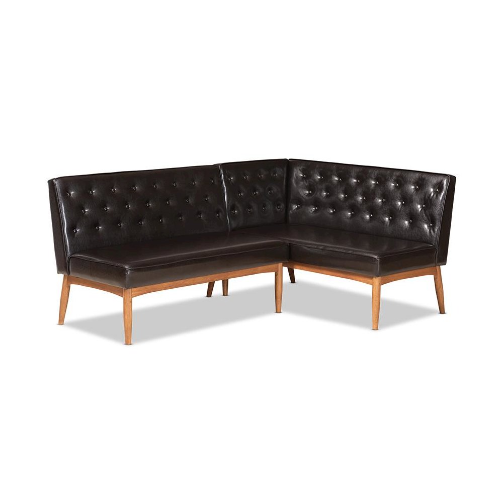 Leather Upholstered Walnut Brown Finished Wood 2-Piece Dining Nook Banquette Set. Picture 1