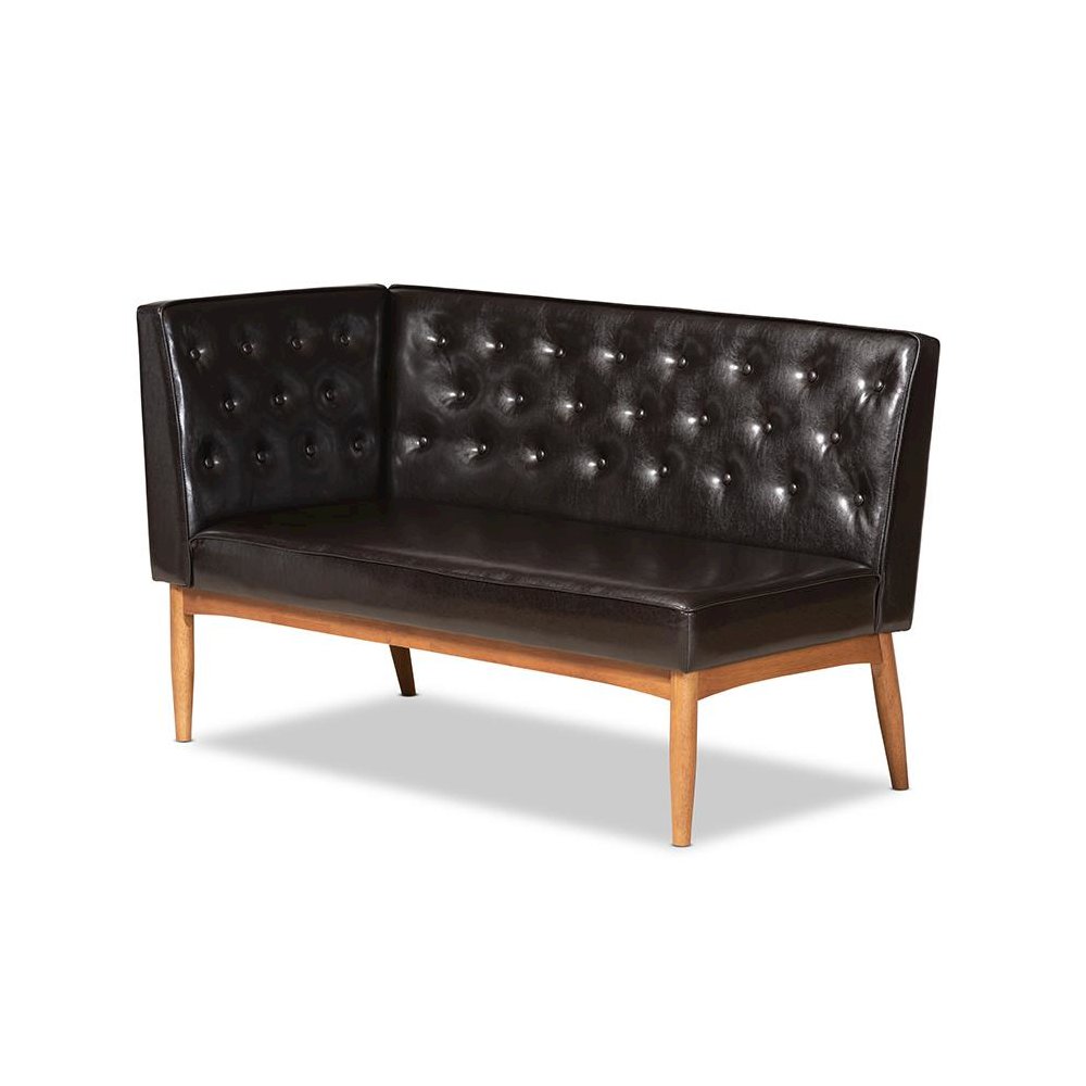 Leather Upholstered Walnut Brown Finished Wood 2-Piece Dining Nook Banquette Set. Picture 2