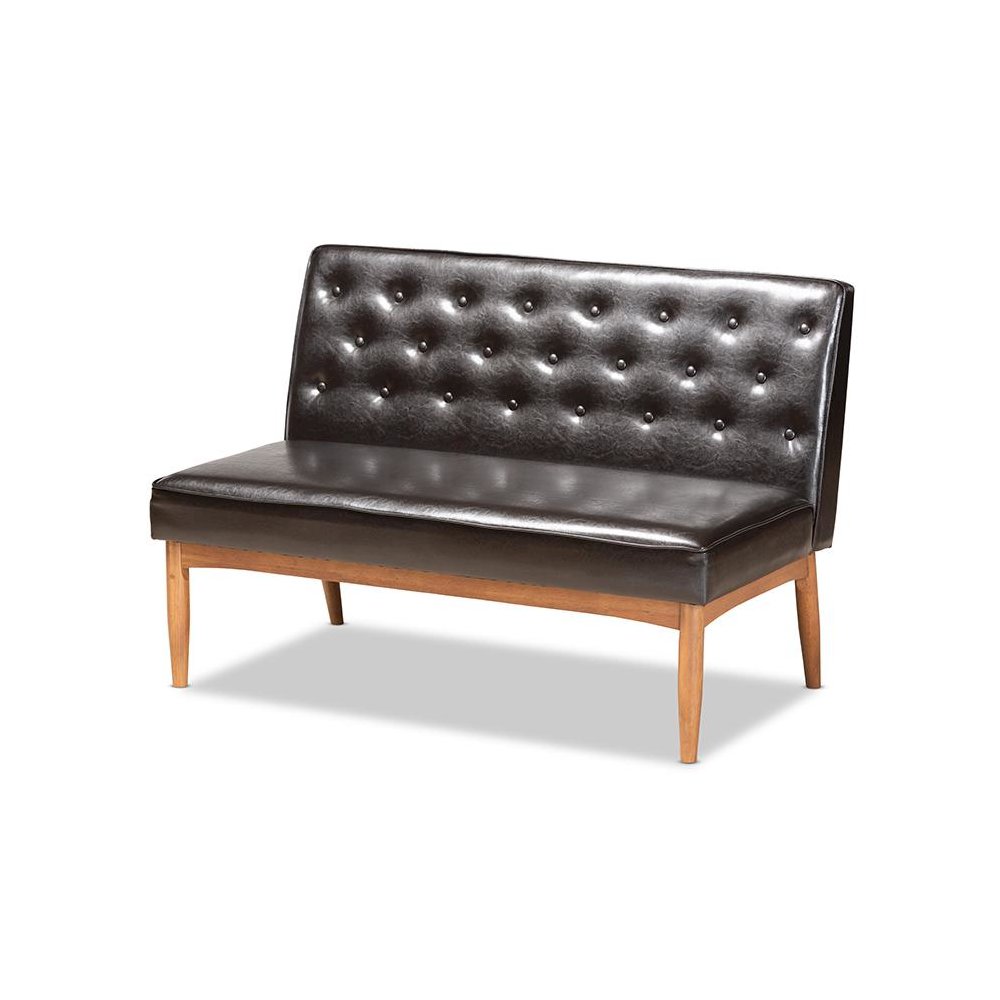 Leather Upholstered Walnut Brown Finished Wood 2-Piece Dining Nook Banquette Set. Picture 3