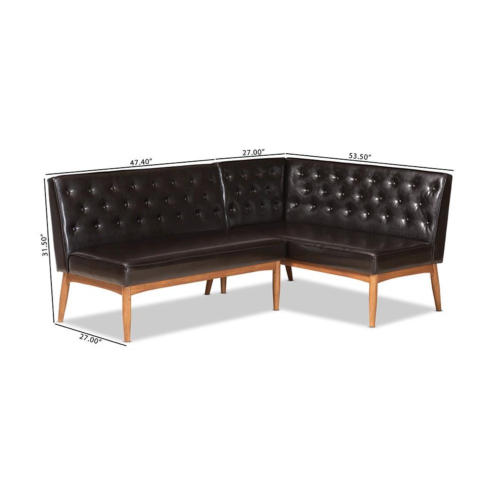 Leather Upholstered Walnut Brown Finished Wood 2-Piece Dining Nook Banquette Set. Picture 8