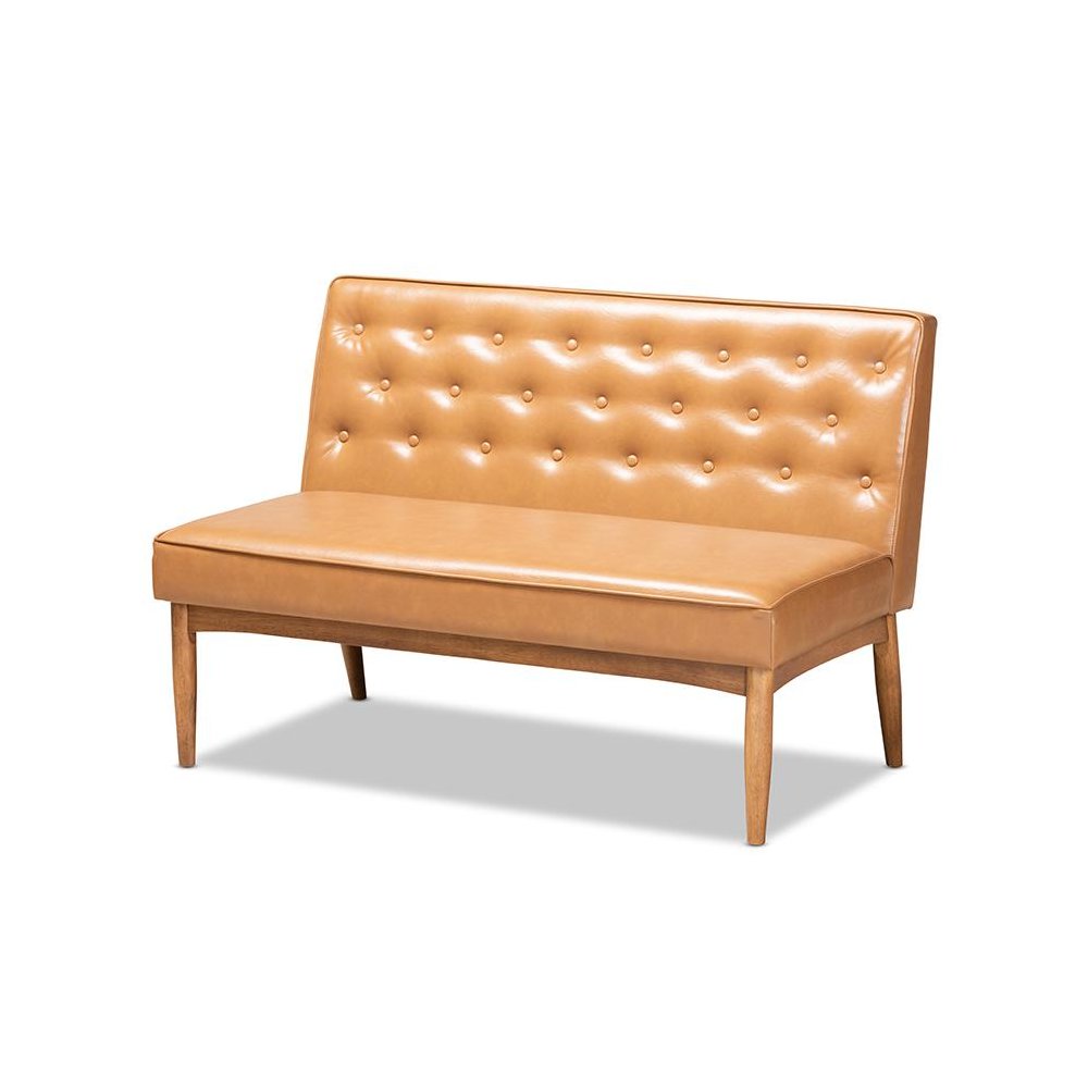 Leather Upholstered Walnut Brown Finished Wood 2-Piece Dining Nook Banquette Set. Picture 2