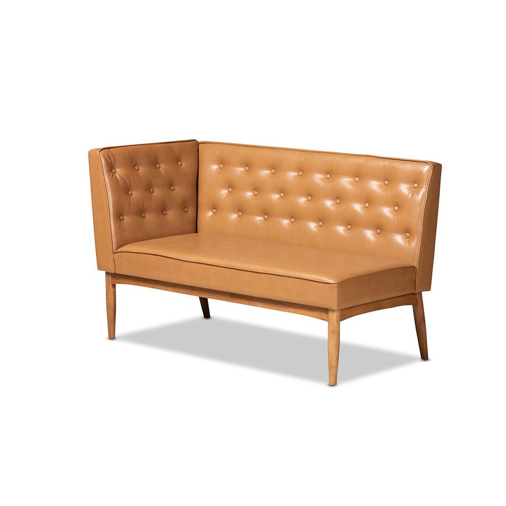 Leather Upholstered Walnut Brown Finished Wood 2-Piece Dining Nook Banquette Set. Picture 3
