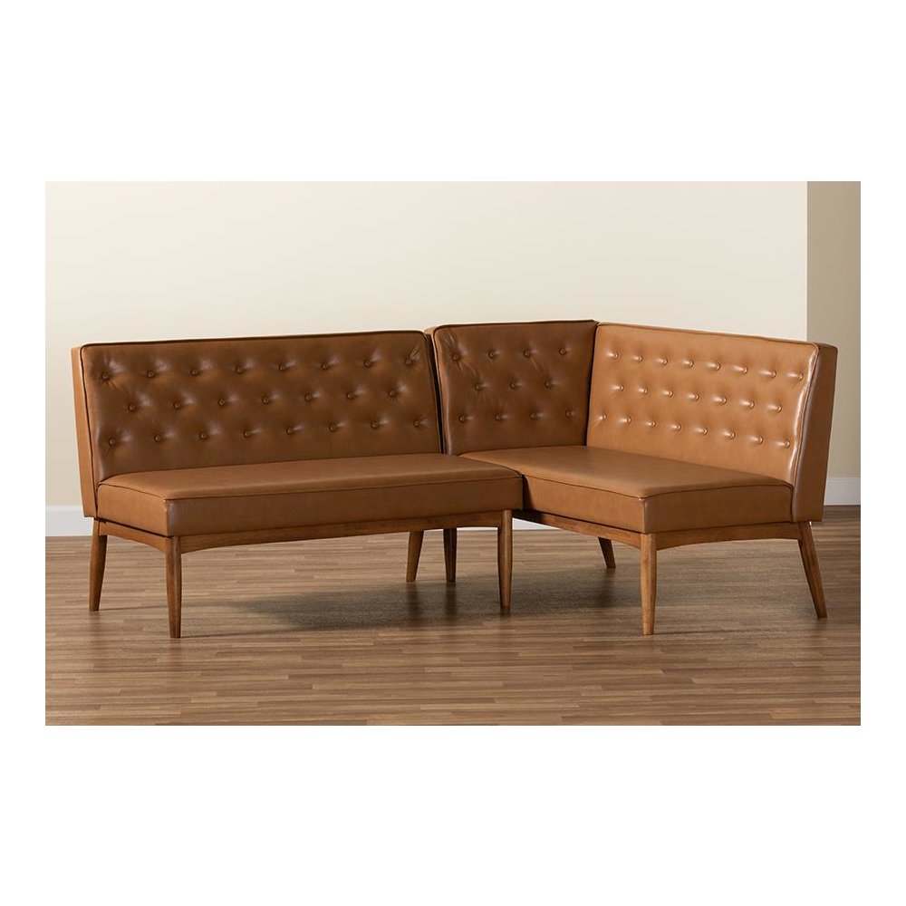 Leather Upholstered Walnut Brown Finished Wood 2-Piece Dining Nook Banquette Set. Picture 7
