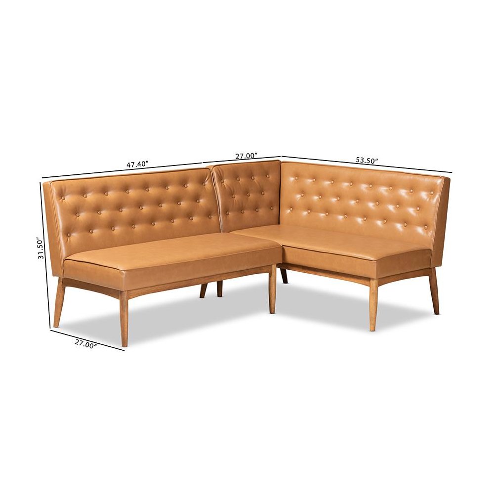 Leather Upholstered Walnut Brown Finished Wood 2-Piece Dining Nook Banquette Set. Picture 8