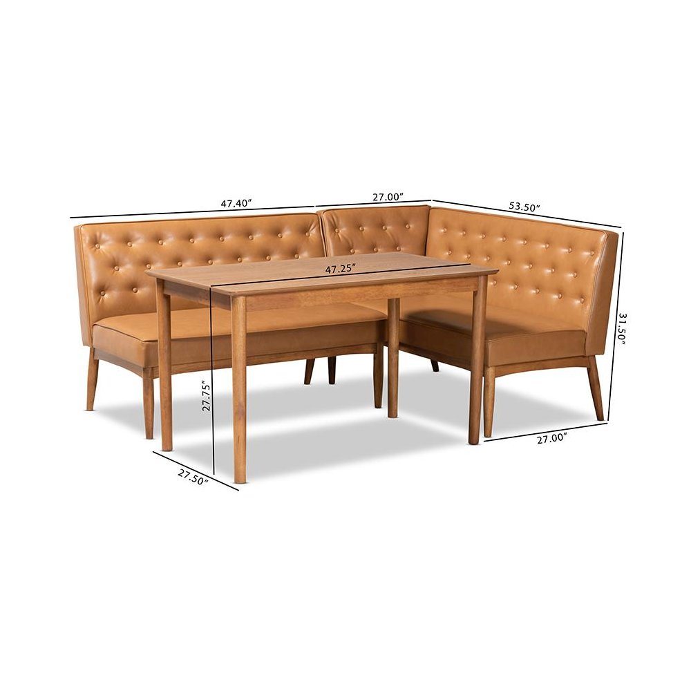 Leather Upholstered and Walnut Brown Finished Wood 3-Piece Dining Nook Set. Picture 10