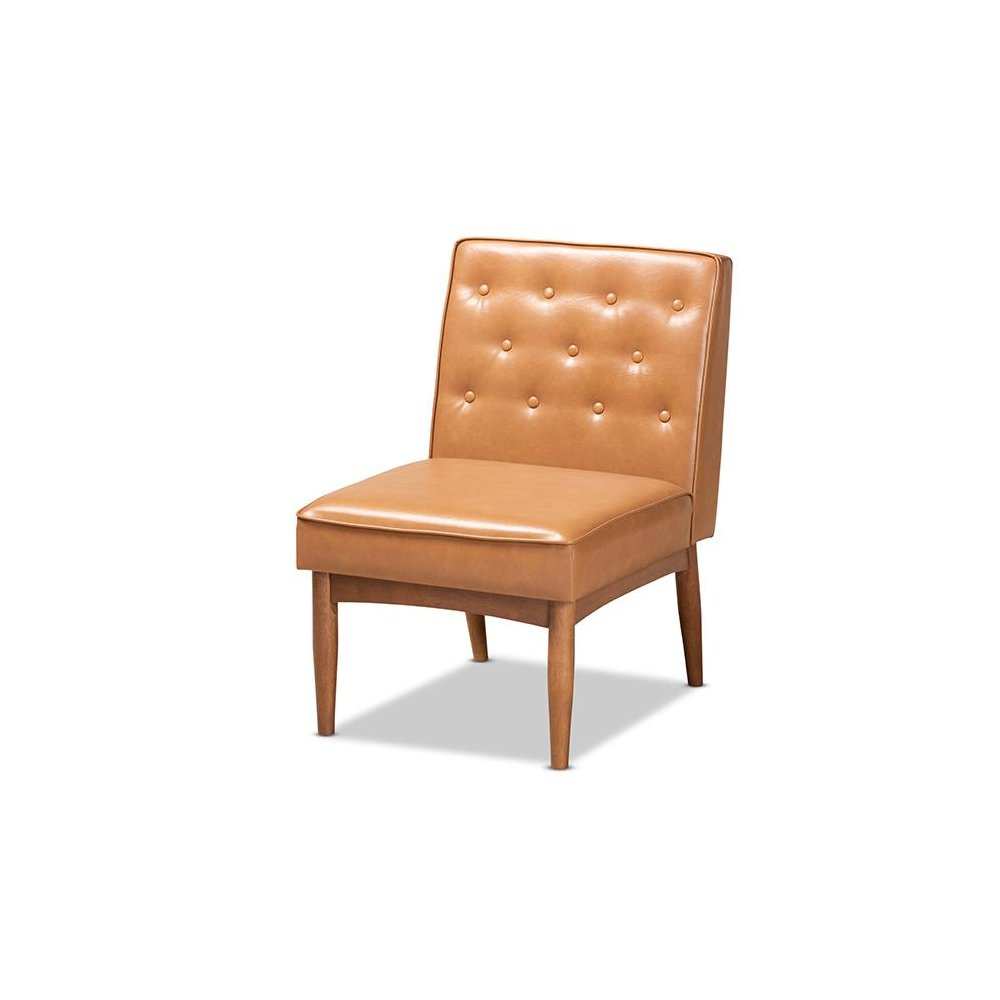 Leather Upholstered and Walnut Brown Finished Wood Dining Chair. Picture 1