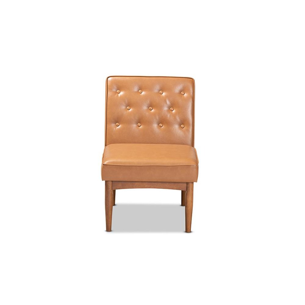 Leather Upholstered and Walnut Brown Finished Wood Dining Chair. Picture 2