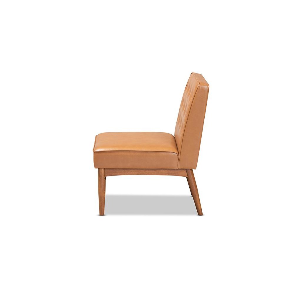 Leather Upholstered and Walnut Brown Finished Wood Dining Chair. Picture 3