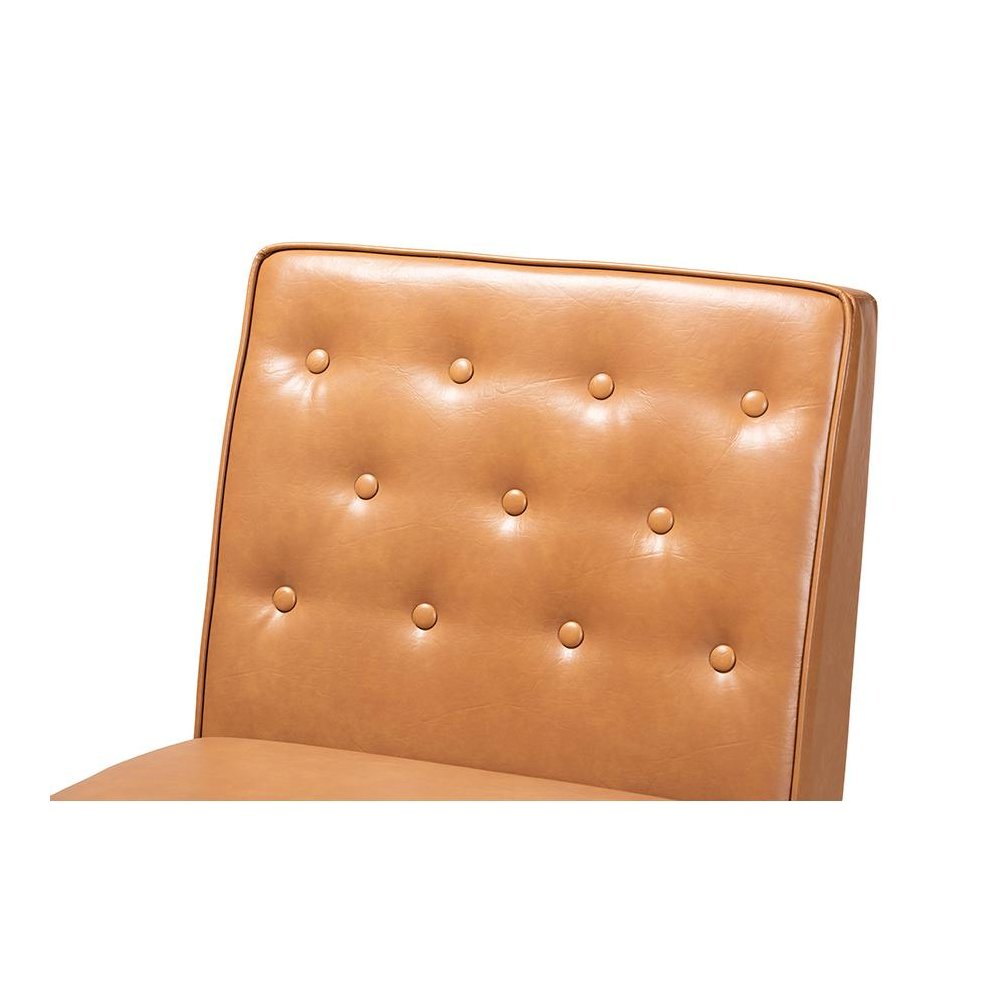 Leather Upholstered and Walnut Brown Finished Wood Dining Chair. Picture 5