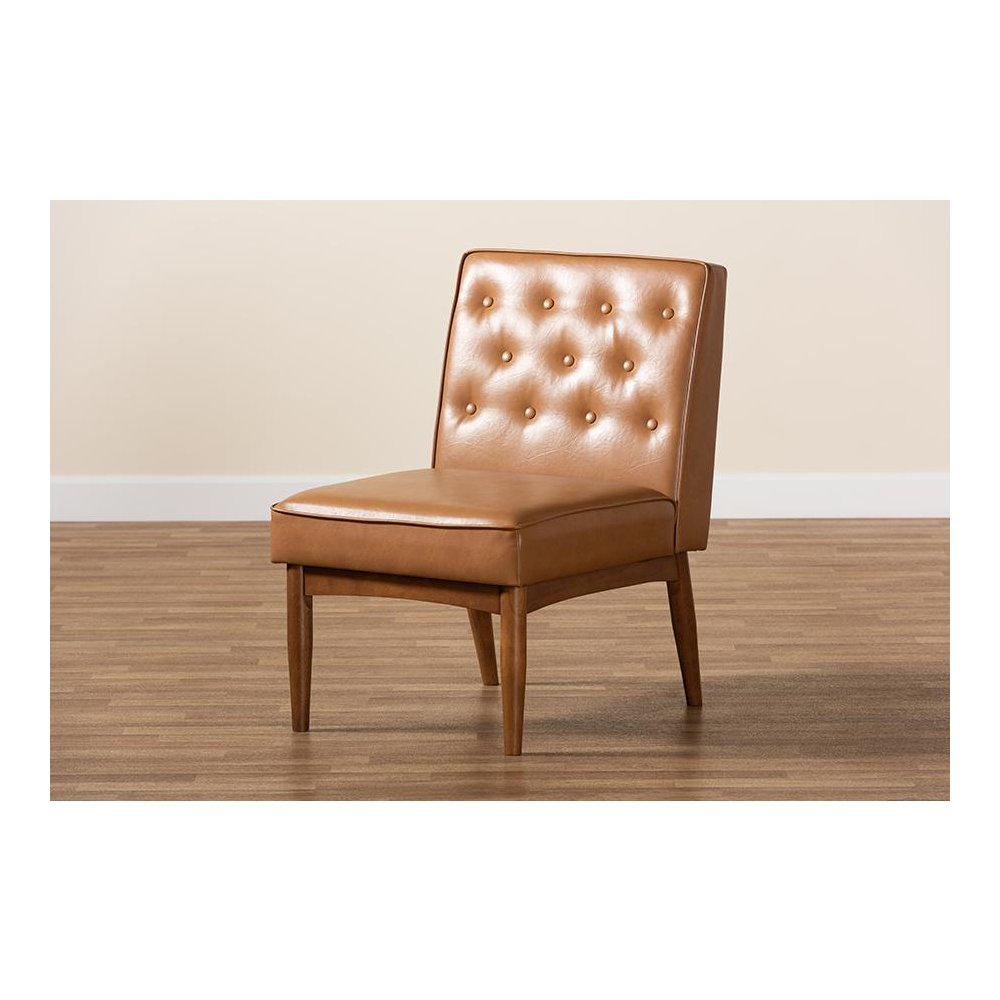 Leather Upholstered and Walnut Brown Finished Wood Dining Chair. Picture 8